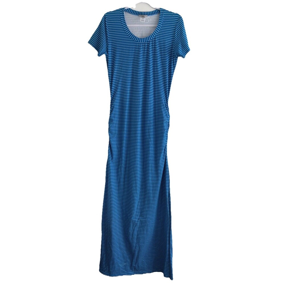 Tommy Bahama Striped Ruched Side Maxi Dress - Womens Blue White Size Med Coastal